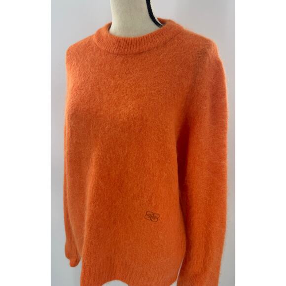 Ganni Orange Alpaca Wool Sweater Crewneck Knit Fuzzy Tangerine L - Picture 5 of 11